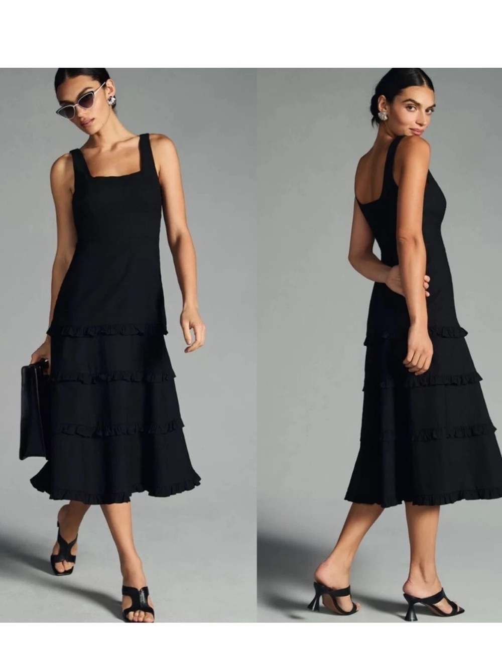 Anthropologie The Blythe Square-Neck Tiered Dress Women's Black XL